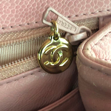 Chanel Vintage Top Handle Kelly Flap Bag Pink Quilted Caviar Leather 24k Gold Plated Hardware