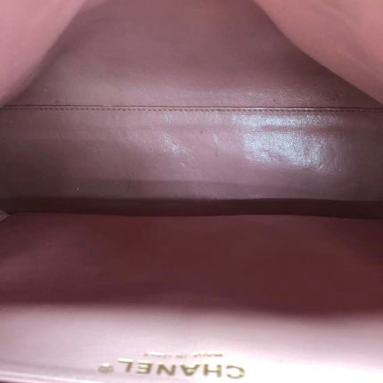 Chanel Vintage Top Handle Kelly Flap Bag Pink Quilted Caviar Leather 24k Gold Plated Hardware