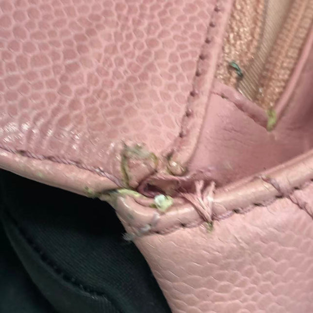 Chanel Vintage Top Handle Kelly Flap Bag Pink Quilted Caviar Leather 24k Gold Plated Hardware