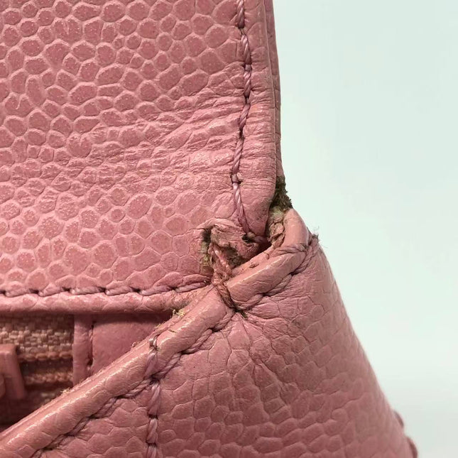 Chanel Vintage Top Handle Kelly Flap Bag Pink Quilted Caviar Leather 24k Gold Plated Hardware