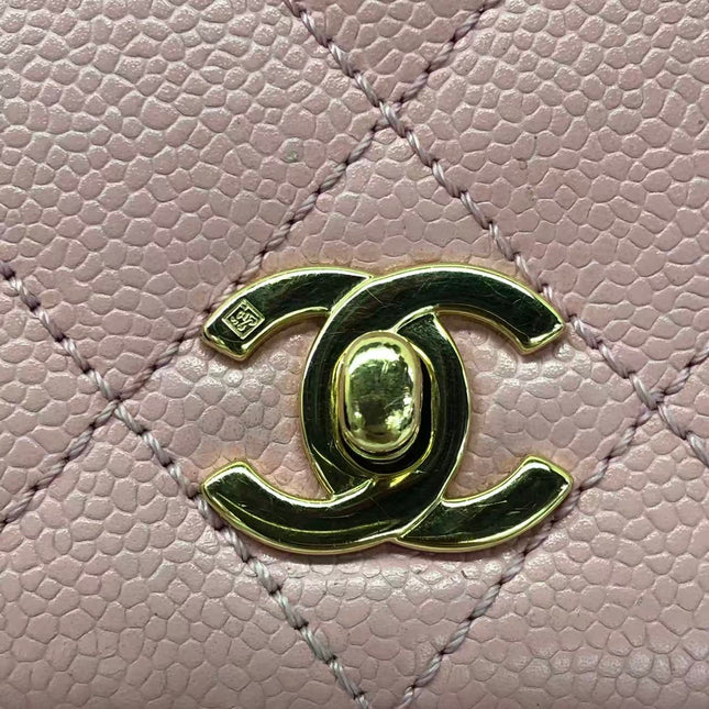 Chanel Vintage Top Handle Kelly Flap Bag Pink Quilted Caviar Leather 24k Gold Plated Hardware