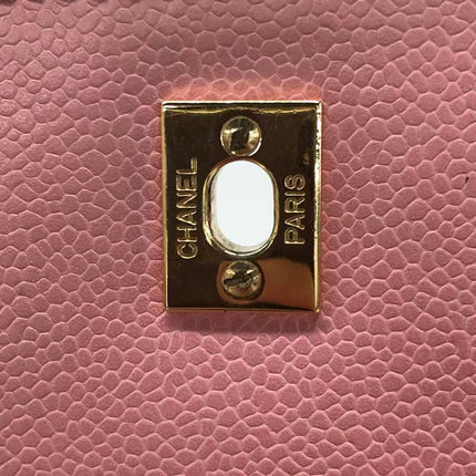 Chanel Vintage Top Handle Kelly Flap Bag Pink Quilted Caviar Leather 24k Gold Plated Hardware