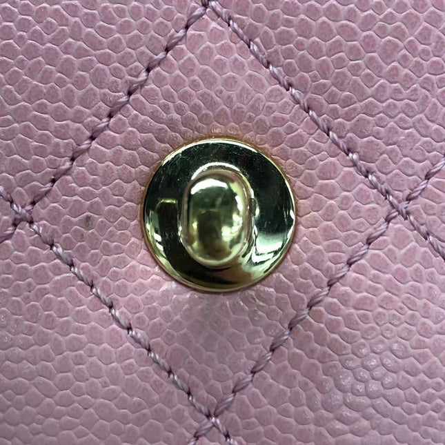 Chanel Vintage Top Handle Kelly Flap Bag Pink Quilted Caviar Leather 24k Gold Plated Hardware