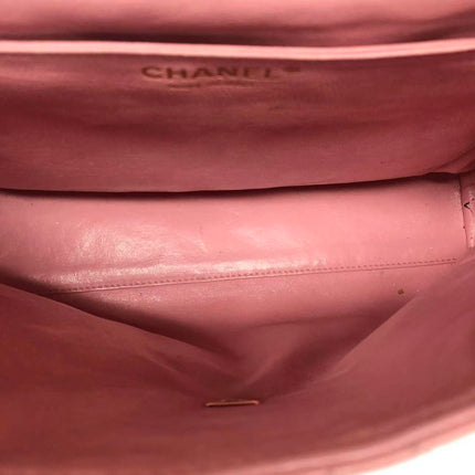 Chanel Vintage Top Handle Kelly Flap Bag Pink Quilted Caviar Leather 24k Gold Plated Hardware