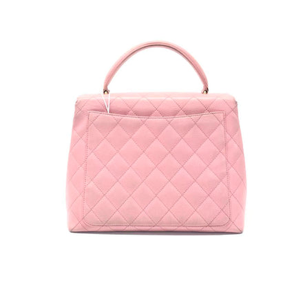 Chanel Vintage Top Handle Kelly Flap Bag Pink Quilted Caviar Leather 24k Gold Plated Hardware