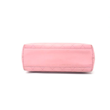 Chanel Vintage Top Handle Kelly Flap Bag Pink Quilted Caviar Leather 24k Gold Plated Hardware