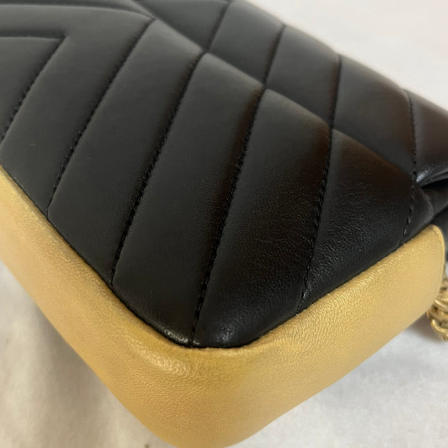 Chanel Mini Flap Bag Black Chevron Quilted Lambskin Leather Gold Corners, 2015-16
