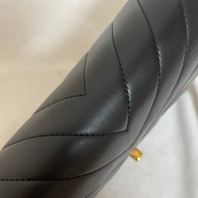 Chanel Mini Flap Bag Black Chevron Quilted Lambskin Leather Gold Corners, 2015-16