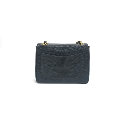 Chanel Mini Square Flap Bag Vintage Black Lizard-skin Leather 24k Gold Plated Hardware, 2000-2002