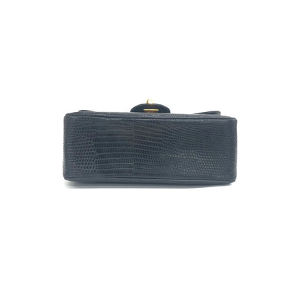 Chanel Mini Square Flap Bag Vintage Black Lizard-skin Leather 24k Gold Plated Hardware, 2000-2002