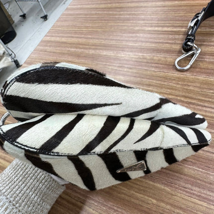 Prada Zebra Print Ponyhair Calfskin Leather Shoulder Bag