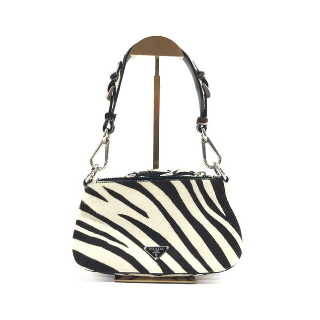 Prada Zebra Print Ponyhair Calfskin Leather Shoulder Bag-Luxbags