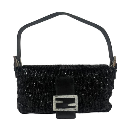 Fendi Baguette Vintage Black Glitter Beads Shoulder Bag