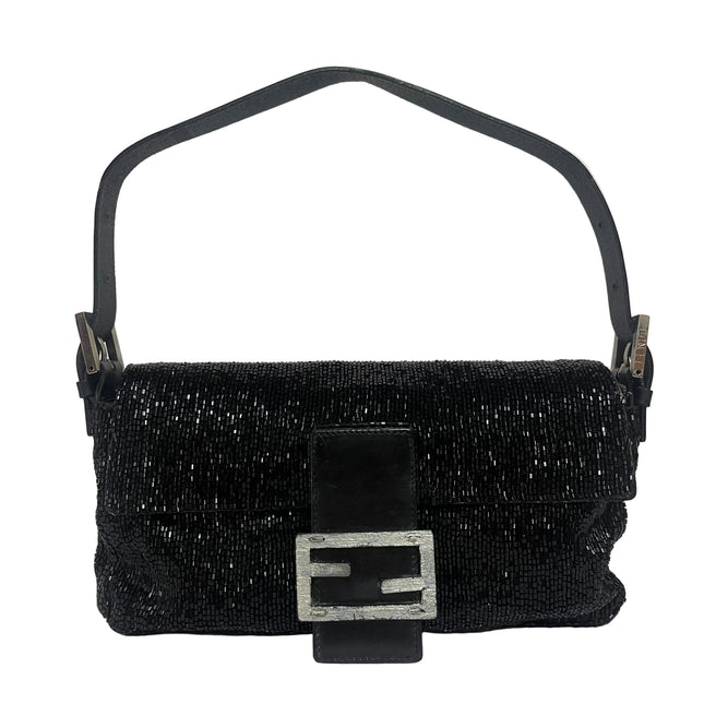 Fendi Baguette Vintage Black Glitter Beads Shoulder Bag