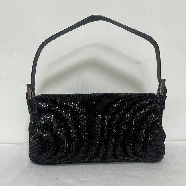 Fendi Baguette Vintage Black Glitter Beads Shoulder Bag