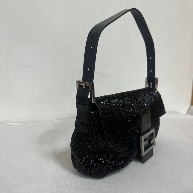 Fendi Baguette Vintage Black Glitter Beads Shoulder Bag