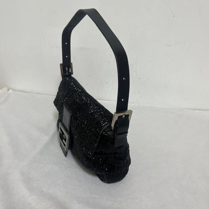 Fendi Baguette Vintage Black Glitter Beads Shoulder Bag