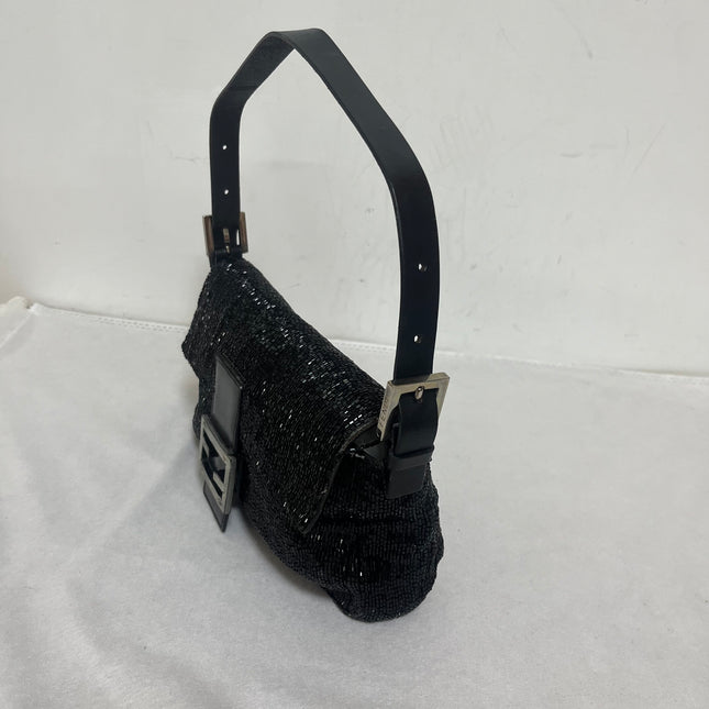 Fendi Baguette Vintage Black Glitter Beads Shoulder Bag