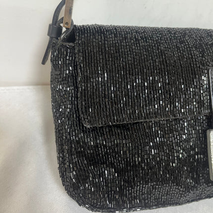Fendi Baguette Vintage Black Glitter Beads Shoulder Bag