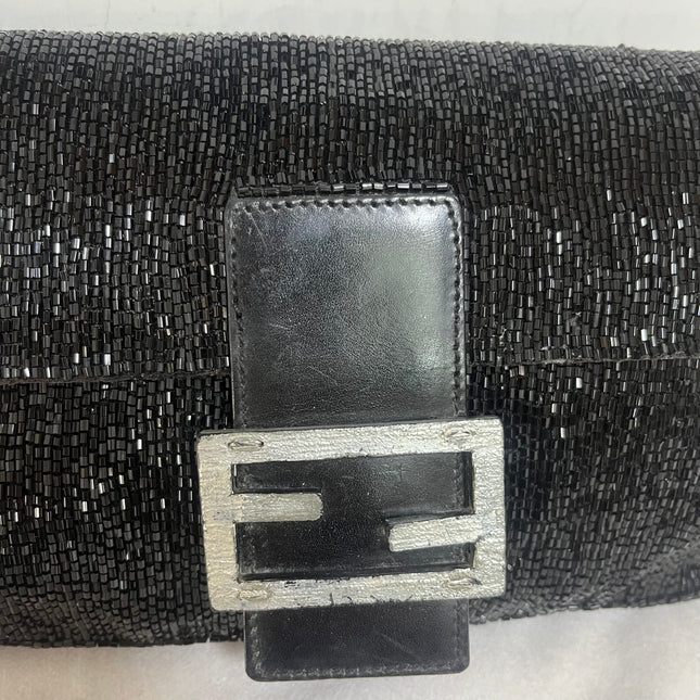 Fendi Baguette Vintage Black Glitter Beads Shoulder Bag