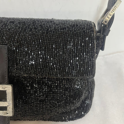 Fendi Baguette Vintage Black Glitter Beads Shoulder Bag