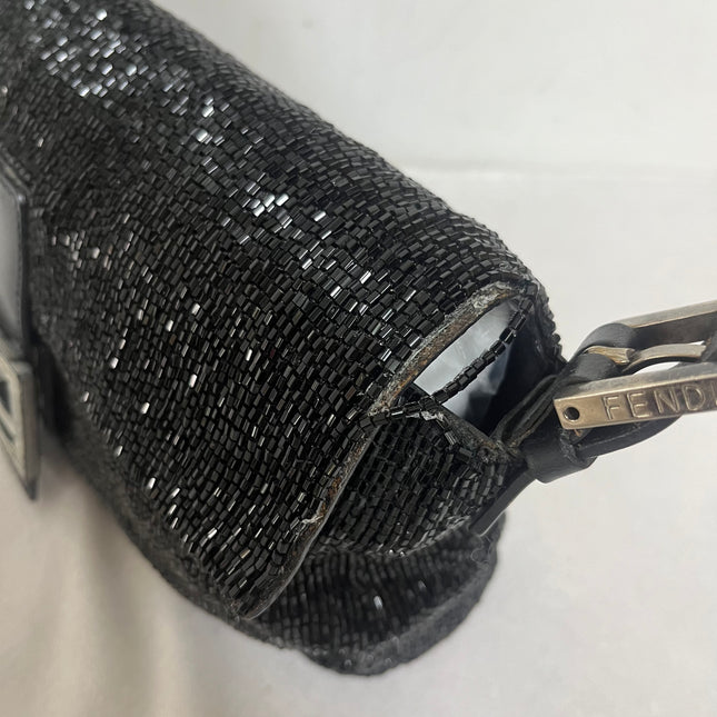 Fendi Baguette Vintage Black Glitter Beads Shoulder Bag