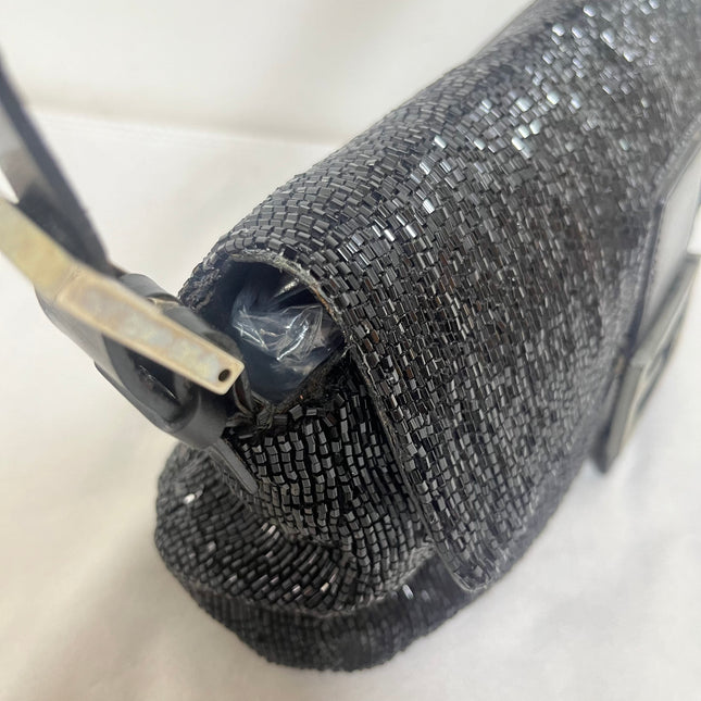 Fendi Baguette Vintage Black Glitter Beads Shoulder Bag