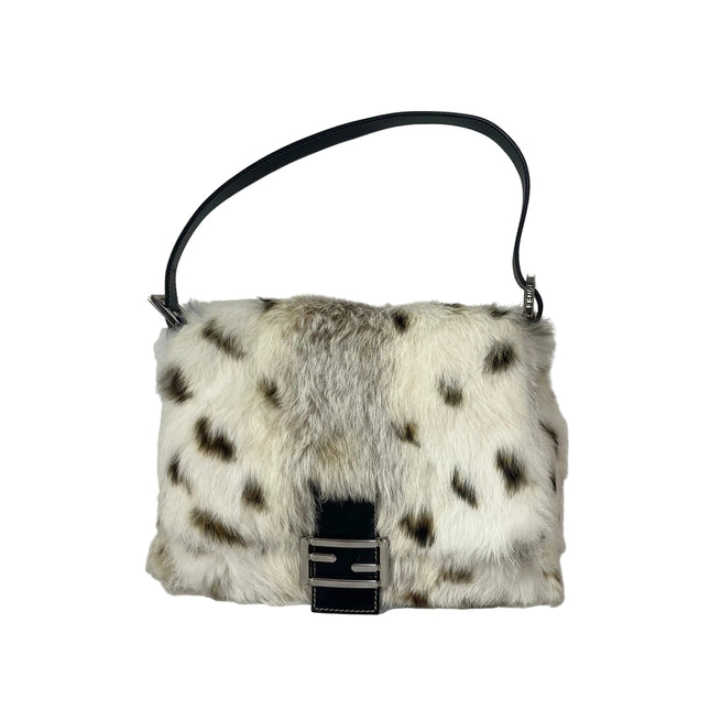 Fendi Mamma Baguette Rabbit Fur Polka Dots Print Shoulder Bag-Luxbags