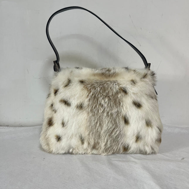 Fendi Mamma Baguette Rabbit Fur Polka Dots Print Shoulder Bag