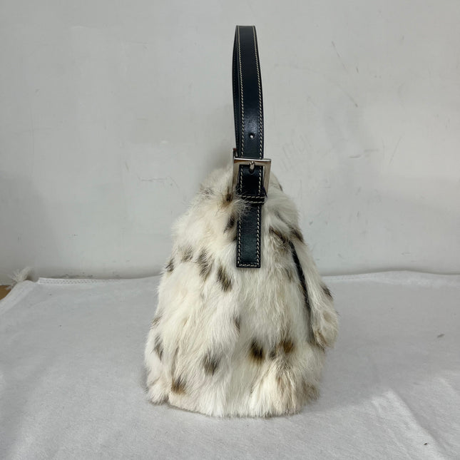 Fendi Mamma Baguette Rabbit Fur Polka Dots Print Shoulder Bag