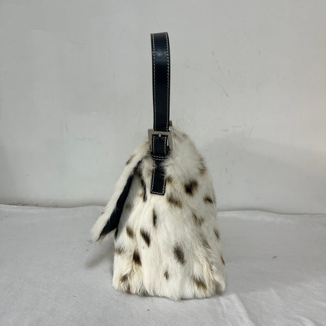 Fendi Mamma Baguette Rabbit Fur Polka Dots Print Shoulder Bag