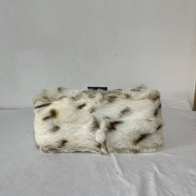 Fendi Mamma Baguette Rabbit Fur Polka Dots Print Shoulder Bag