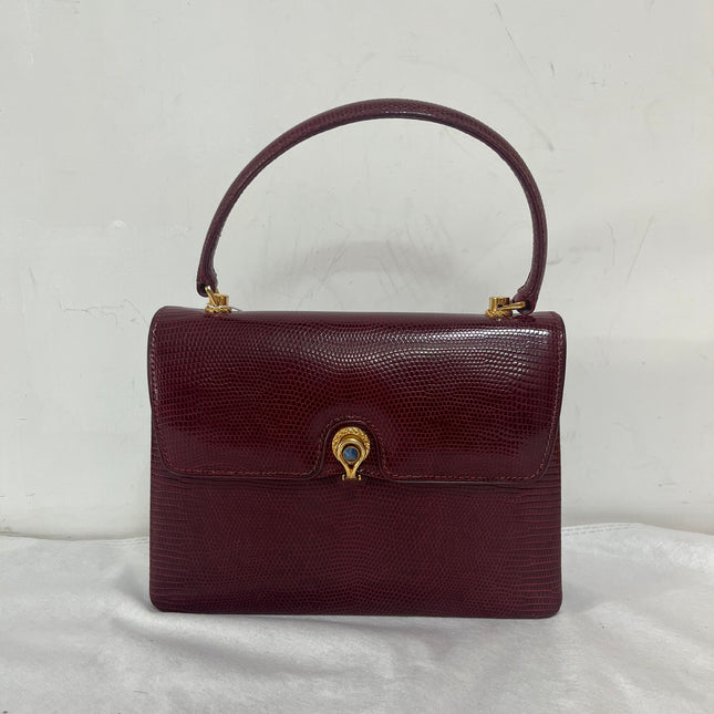 Gucci Vintage Bag Burgundy Lizard Leather Blue Lapis Lazuli Stone Gold-tone Hardware