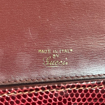 Gucci Vintage Bag Burgundy Lizard Leather Blue Lapis Lazuli Stone Gold-tone Hardware