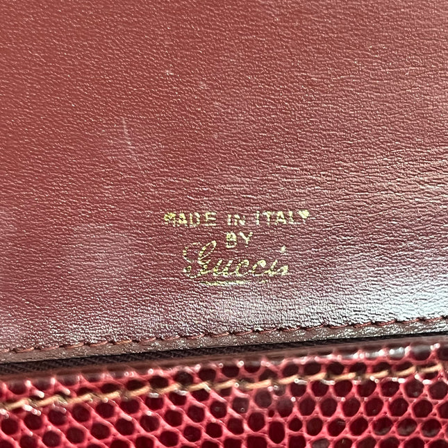 Gucci Vintage Bag Burgundy Lizard Leather Blue Lapis Lazuli Stone Gold-tone Hardware