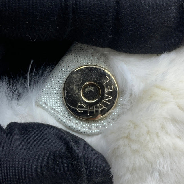 Chanel White Rabbit Fur Kiss Lock Clutch Chain Bag