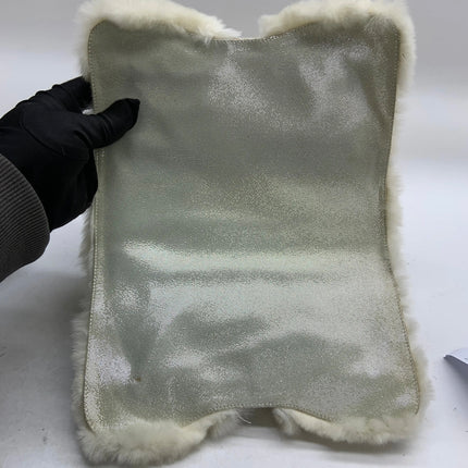 Chanel White Rabbit Fur Kiss Lock Clutch Chain Bag