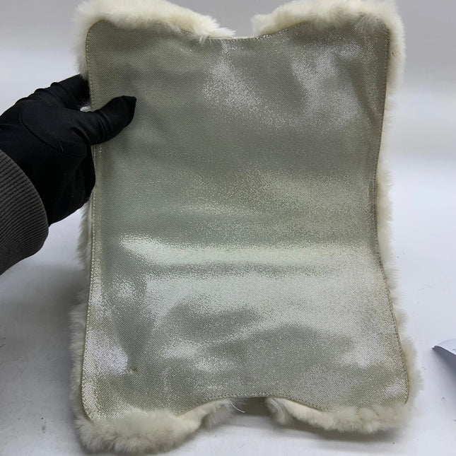 Chanel White Rabbit Fur Kiss Lock Clutch Chain Bag