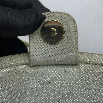 Chanel White Rabbit Fur Kiss Lock Clutch Chain Bag