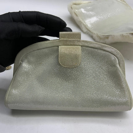 Chanel White Rabbit Fur Kiss Lock Clutch Chain Bag