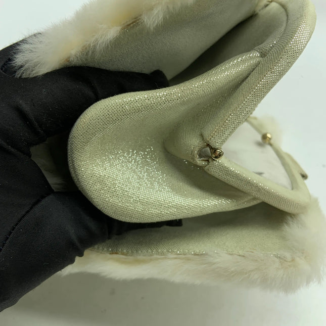 Chanel White Rabbit Fur Kiss Lock Clutch Chain Bag