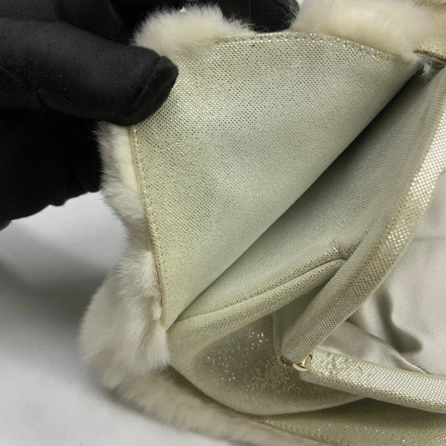 Chanel White Rabbit Fur Kiss Lock Clutch Chain Bag