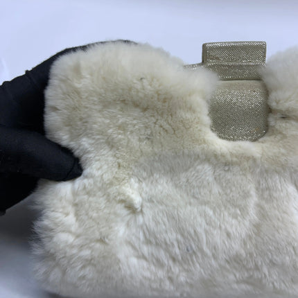 Chanel White Rabbit Fur Kiss Lock Clutch Chain Bag