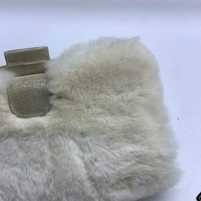 Chanel White Rabbit Fur Kiss Lock Clutch Chain Bag