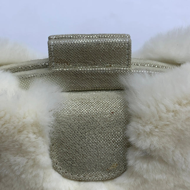 Chanel White Rabbit Fur Kiss Lock Clutch Chain Bag