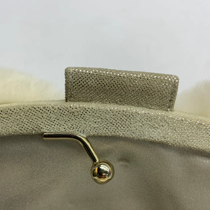 Chanel White Rabbit Fur Kiss Lock Clutch Chain Bag