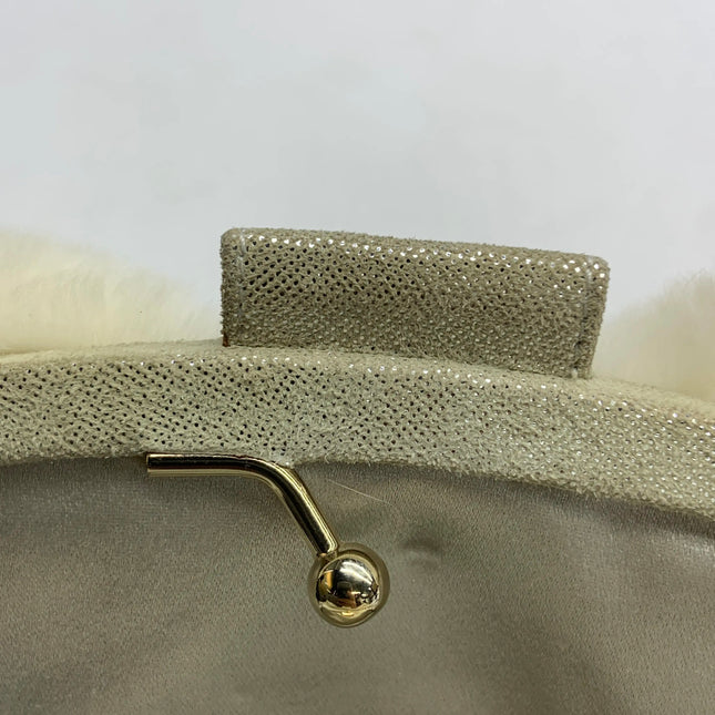 Chanel White Rabbit Fur Kiss Lock Clutch Chain Bag