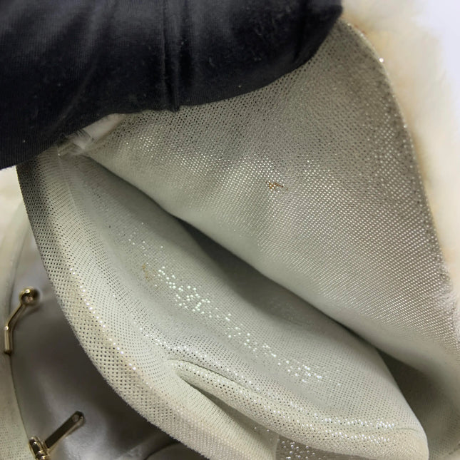 Chanel White Rabbit Fur Kiss Lock Clutch Chain Bag