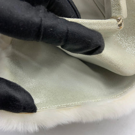 Chanel White Rabbit Fur Kiss Lock Clutch Chain Bag