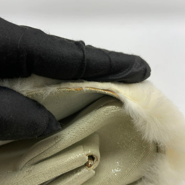 Chanel White Rabbit Fur Kiss Lock Clutch Chain Bag